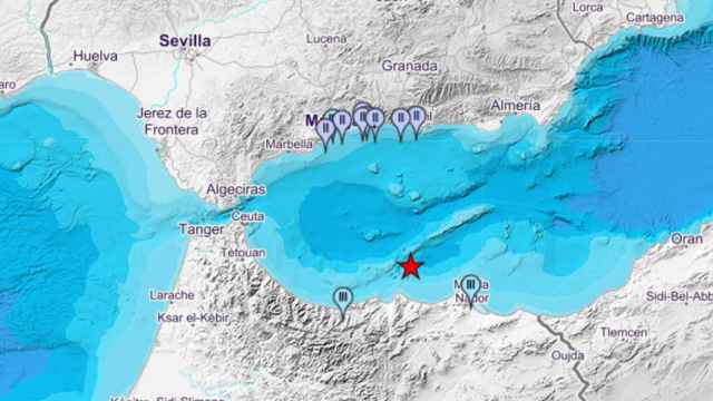 Mapa del terremoto ocurrido en la madrugada de este lunes y que se ha sentido en Málaga.
