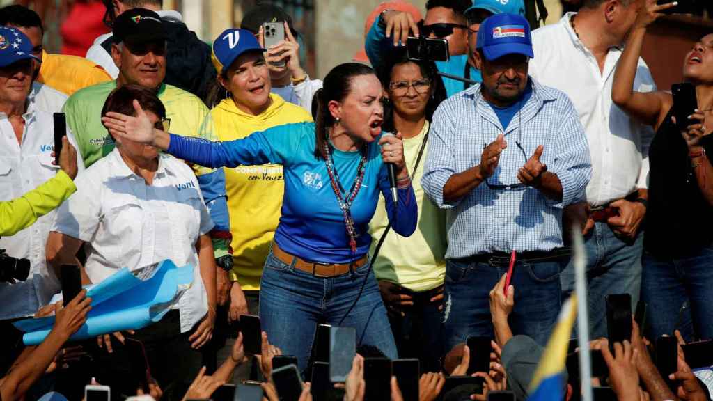 María Corina Machado, líder de la oposición en Venezuela, en un acto de campaña.