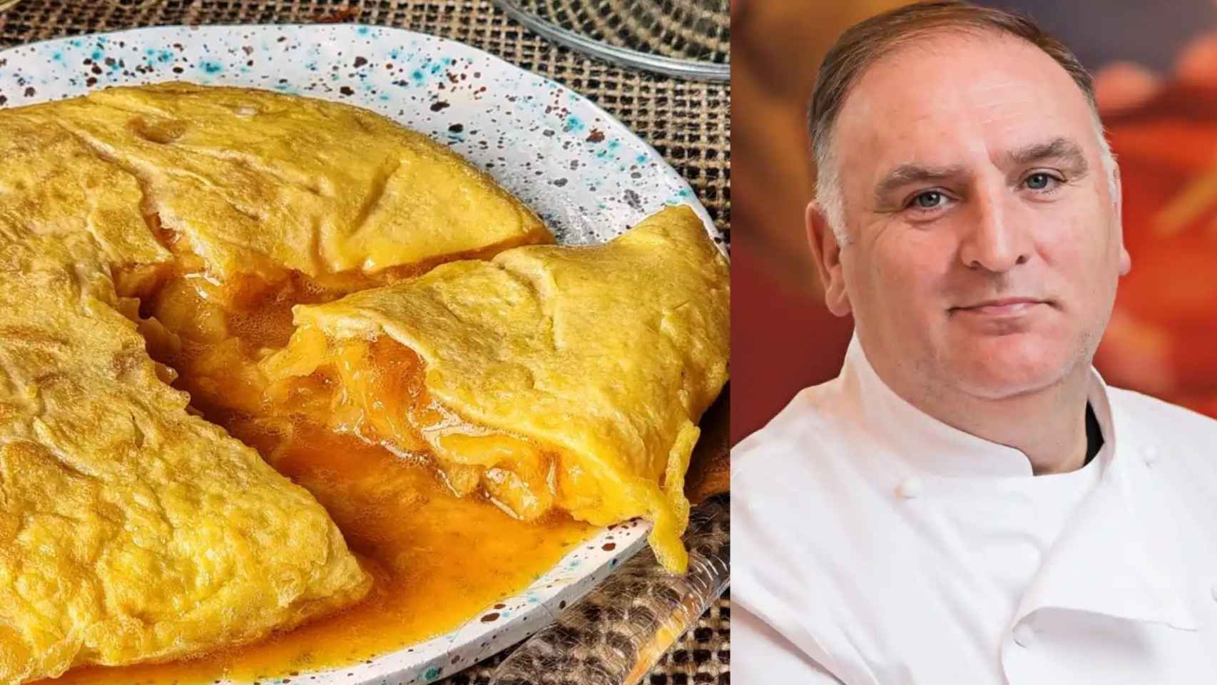 Una tortilla de patata muy jugosa y el chef asturiano José Andrés.