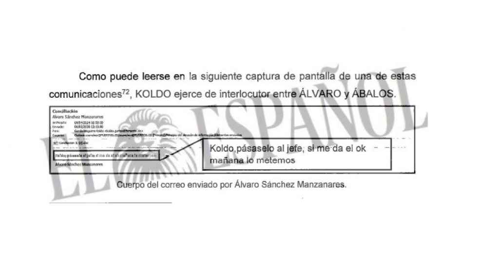 Extracto del informe de la UCO sobre los correos del 'caso Koldo'.
