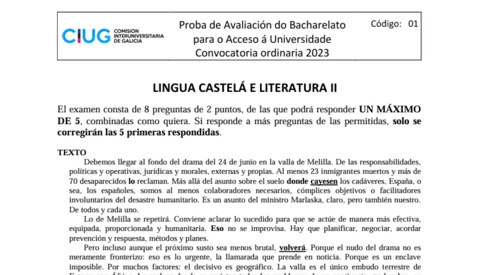 Examen de Lengua Castellana y Literatura