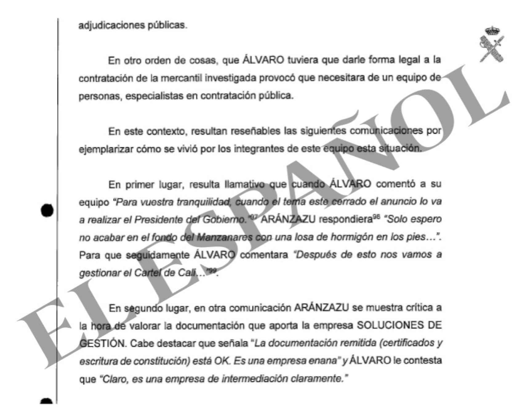 Transcripciones de los correos electrónicos intercambiados por el entorno de Ábalos implicado en la trama.