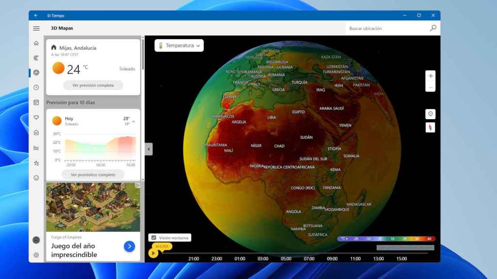 La app de El Tiempo de Microsoft para Windows 11 tiene un mapa 3D