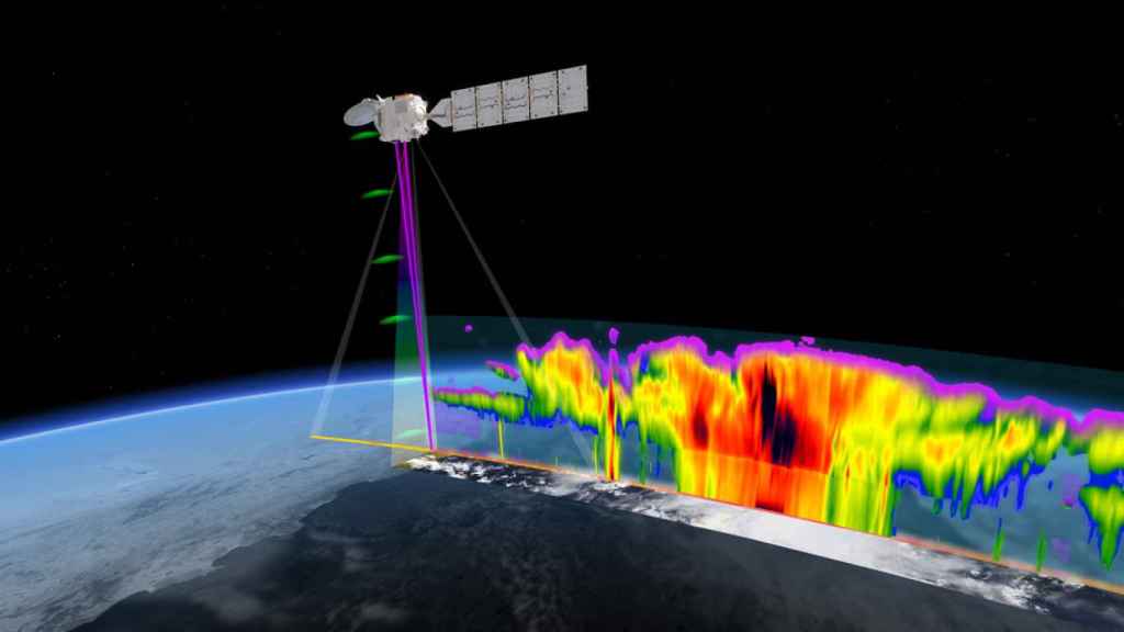Recreación del satélite EarthCARE trabajando