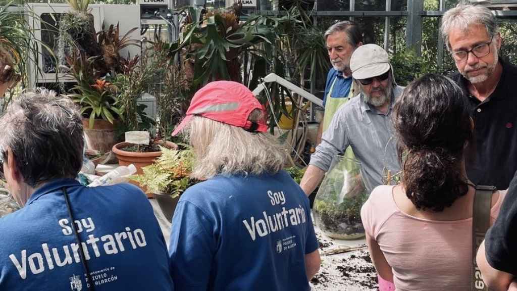 Los voluntarios reciben instrucciones para el  cuidado de las plantas.