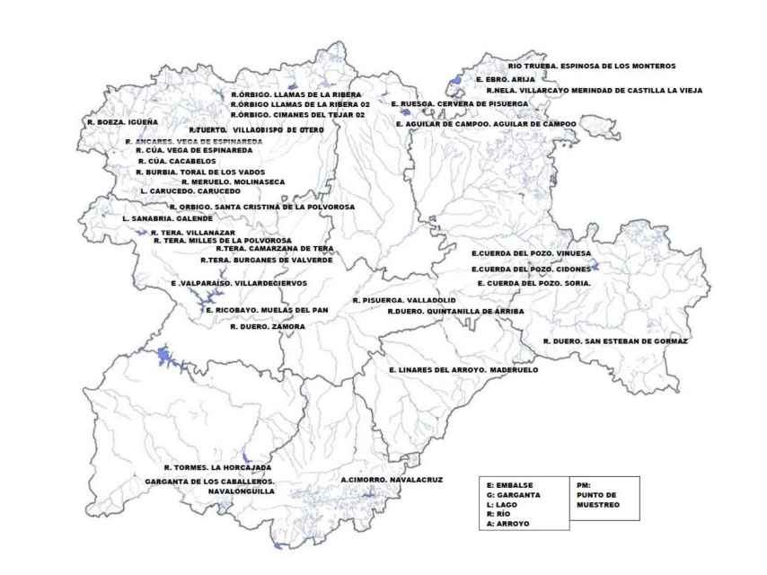 Mapa de aptitud de las zonas de baño autorizadas en el verano de 2024 en Castilla y León