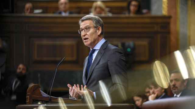 El líder del PP, Alberto Núñez Feijóo, este jueves en el Congreso.