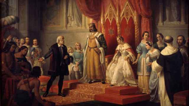 'Cristóbal Colón en la corte de los Reyes Católicos'. Un lienzo de Juan Cordero pintado en 1850.