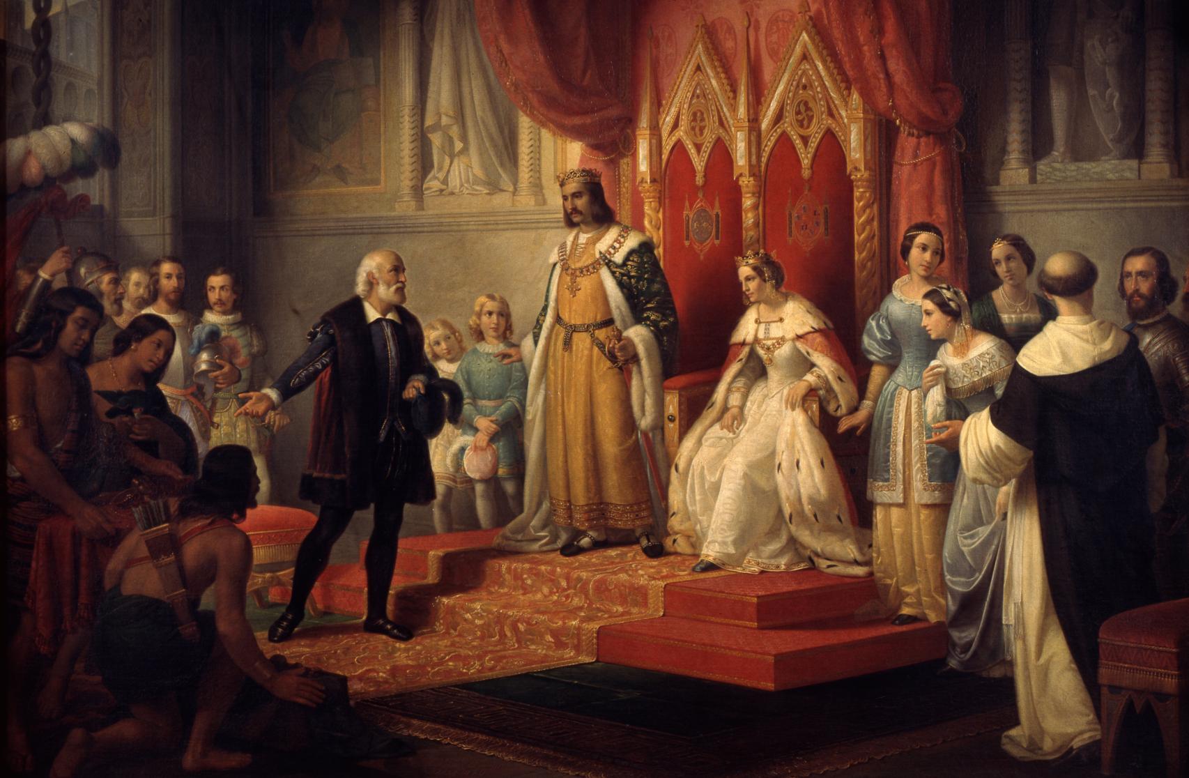 'Cristóbal Colón en la corte de los Reyes Católicos'. Un lienzo de Juan Cordero pintado en 1850.