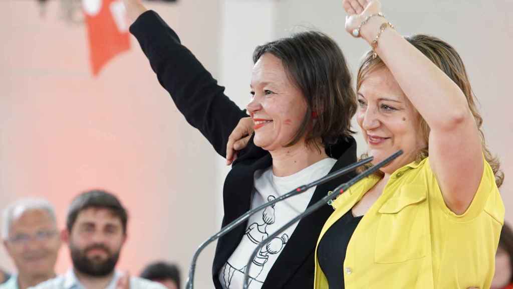La candidata al Parlamento Europeo, Iratxe García, la exministra y también candidata, Leire Pajín