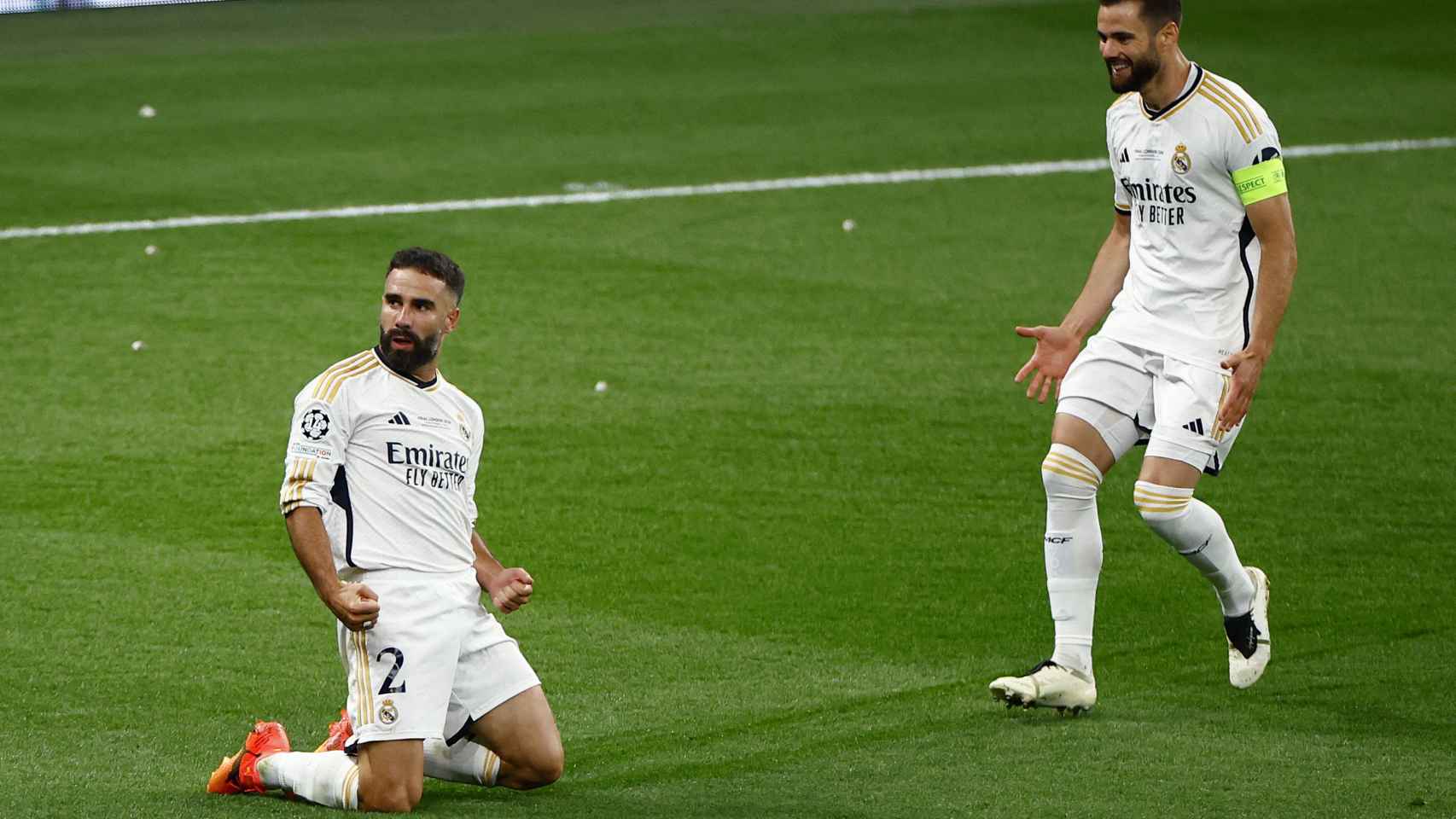 Dani Carvajal celebra su gol al Borussia Dortmund en la final de la Champions en Wembley