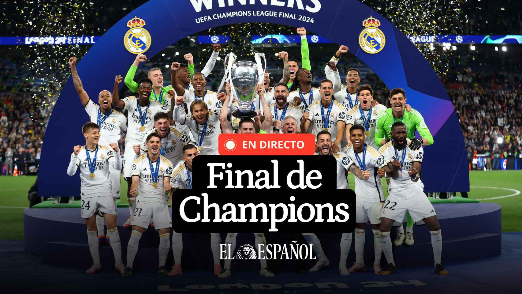 Nacho levanta al cielo de Londres la decimoquinta Champions League del Real Madrid.