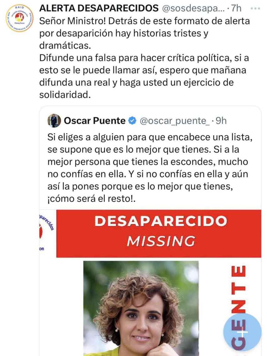 SOS responde al tuit de Óscar Puente
