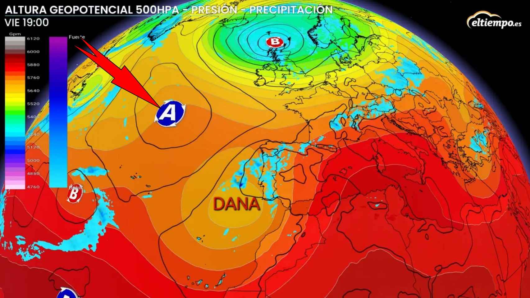 Las altas presiones atlánticas impulsan la DANA sobre España.ElTiempo.es.