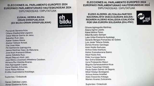 Papeleta de Bildu (sin candidatos de BNG y ERC) y de PNV (sin CC ni El PI) para el 9-J.