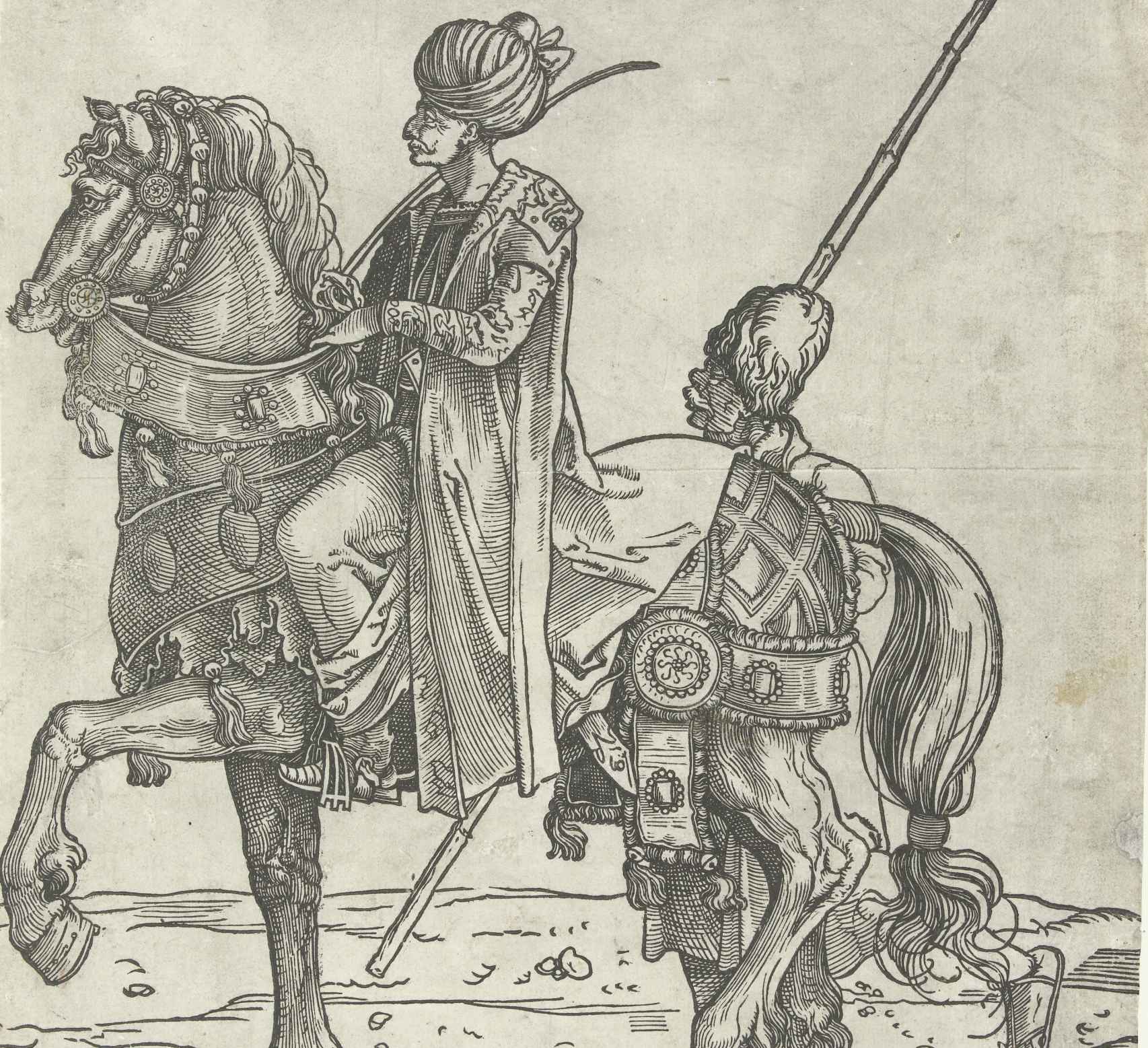 Suleimán y su séquito según un grabado holandés de 1526.