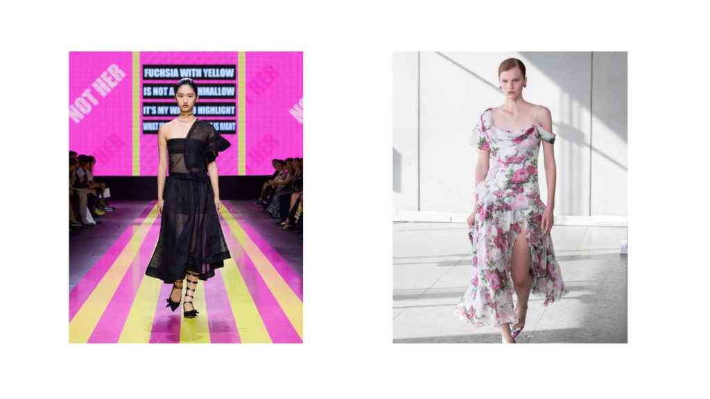 De izquierda a derecha: diseños de Dior y Carolina Herrera en su Colección SS 24.