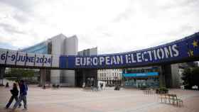 Cartel electoral de las elecciones europeas en el Parlamento, en Bruselas.