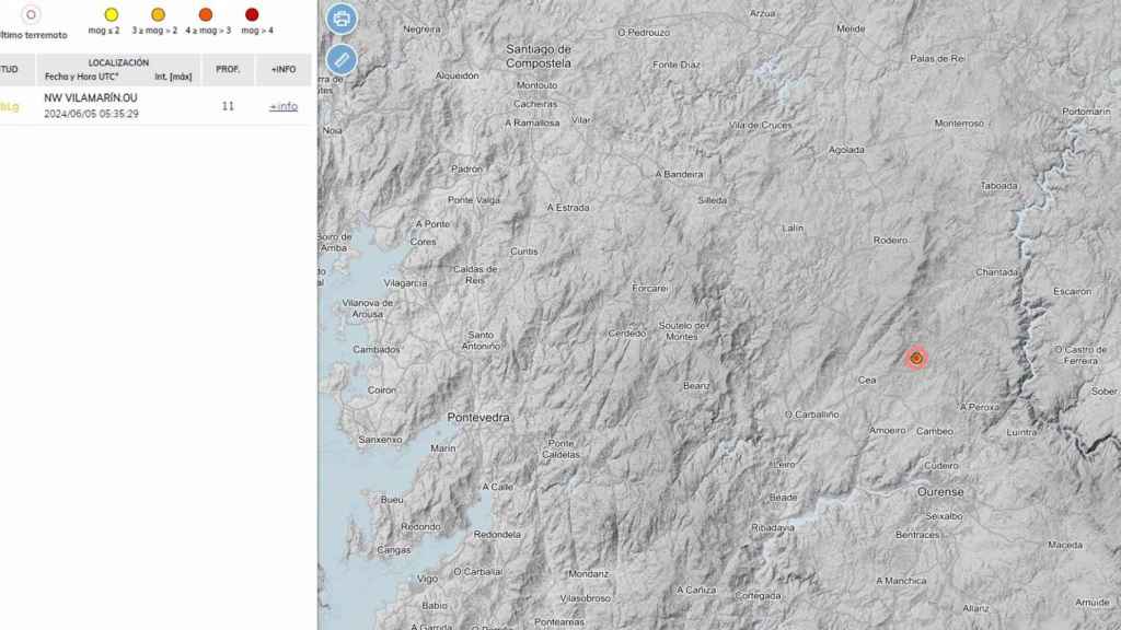 Registrado un terremoto de magnitud 2,4 en Vilamarín (Ourense)