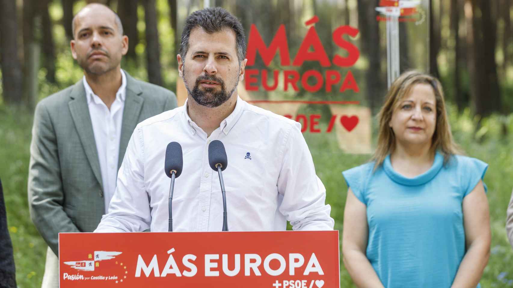 El secretario general del PSOE de Castilla y León, Luis Tudanca, durante su intervención en Valsaín, este miércoles