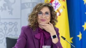 La vicepresidenta del Gobierno, María Jesús Montero, en una rueda de prensa en Moncloa.