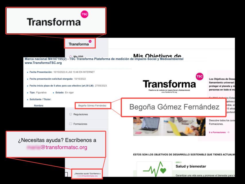 El 'software' de Begoña Gómez y el registro de la marca Transforma TSC en un fotomontaje.