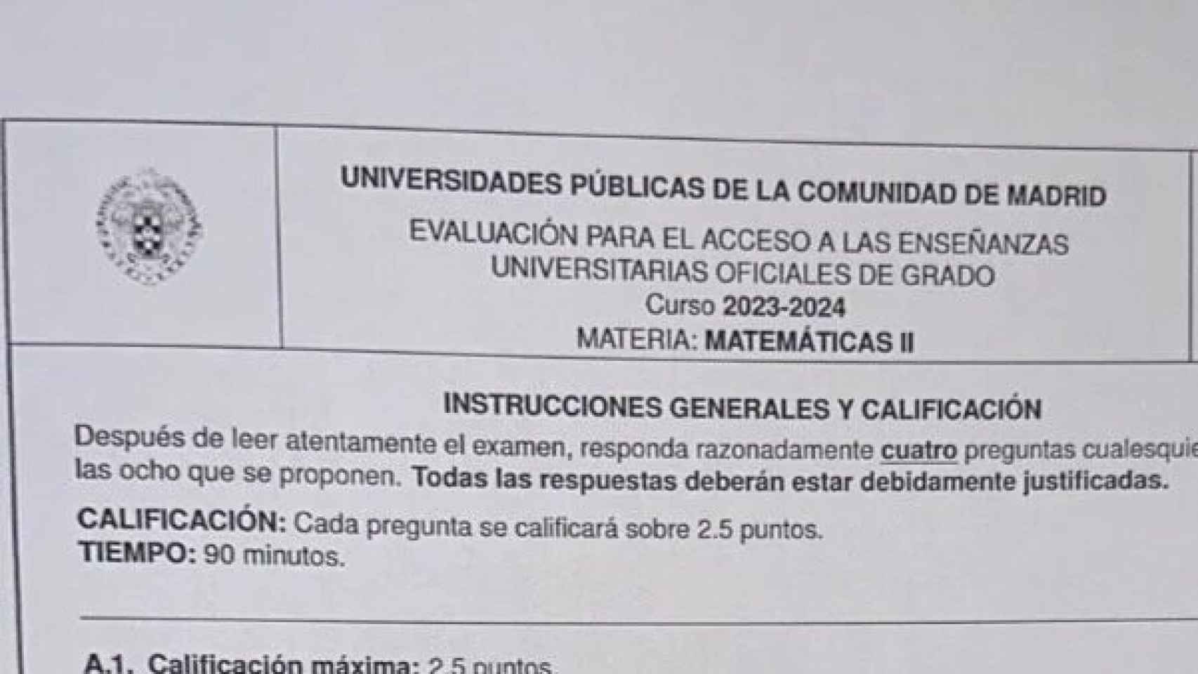 Examen de la EvAU.