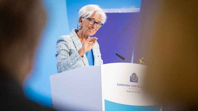 Christine Lagarde, presidenta del BCE, durante la rueda de prensa posterior a la reunión del Consejo de Gobierno del jueves.