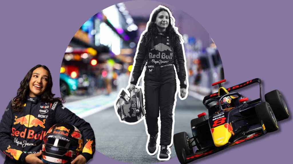 Hamda Al Qubaisi, la piloto de la Academia de Fórmula 1, fusiona deporte con moda gracias a Redbull y Pepe Jeans.
