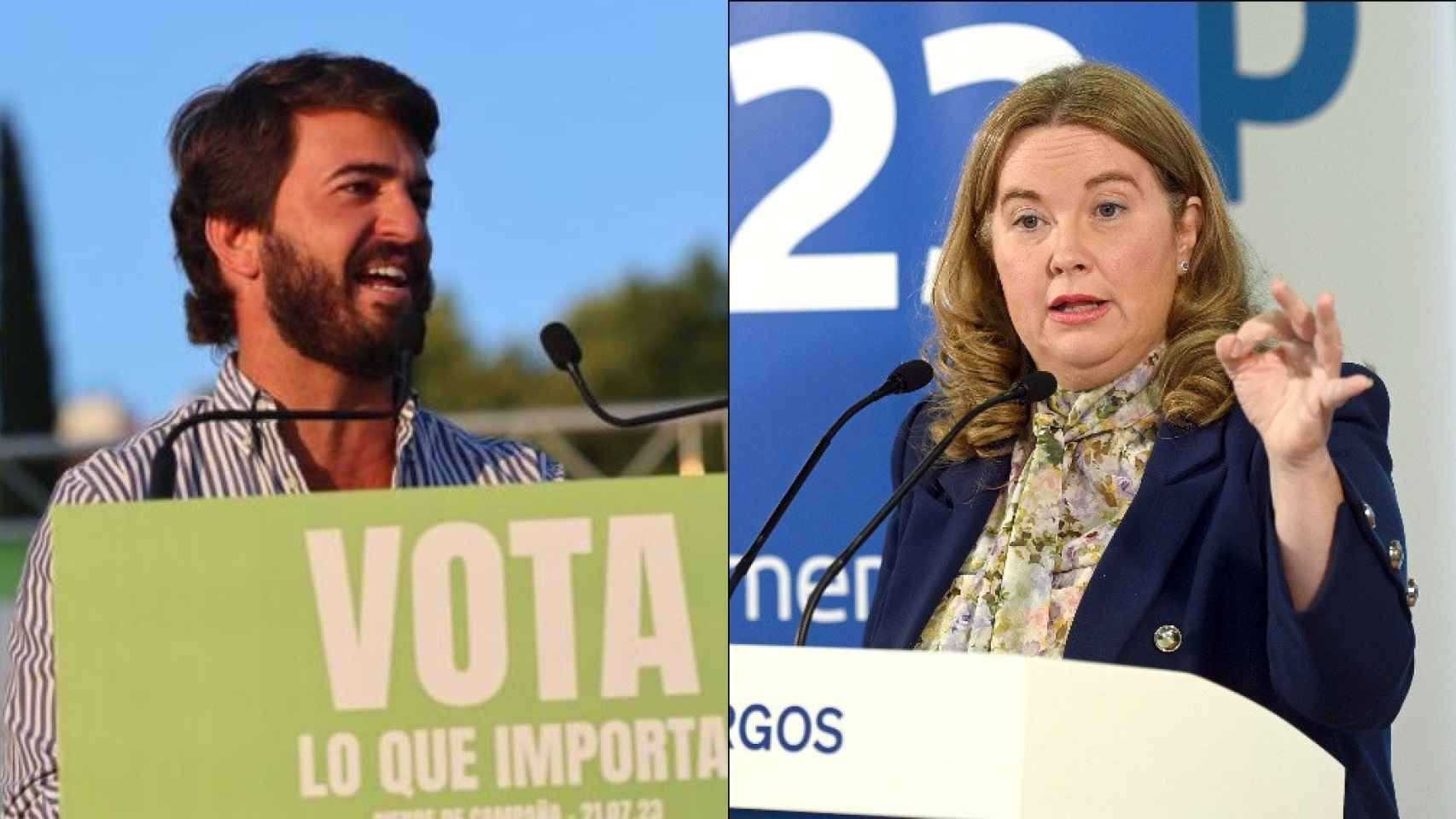 El vicepresidente de la Junta, Juan García-Gallardo, y la alcaldesa de Burgos, Cristina Ayala, en un montaje de EL ESPAÑOL