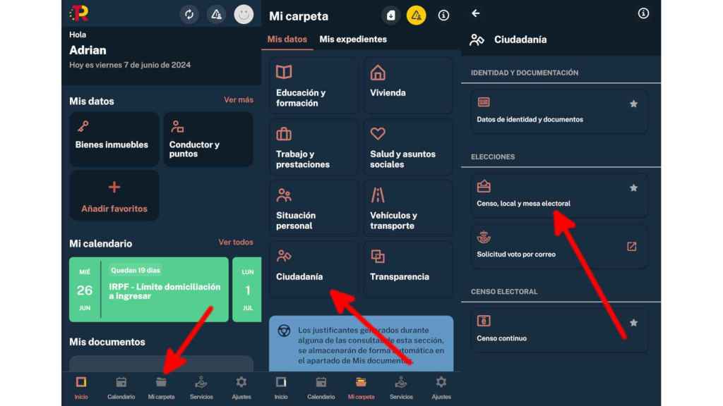 Cómo consultar la mesa electoral en la app Mi Carpeta Ciudadana