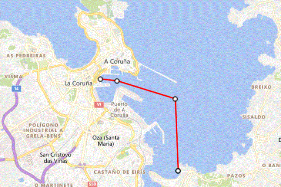 El trayecto entre la marina de A Coruña y Santa Cristina sería de alrededor de 4,5 km