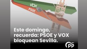 Imagen con la que el PP denuncia la pinza entre PSOE y Vox y que preparan una moción de censura para quitarle la alcaldía de Sevilla.