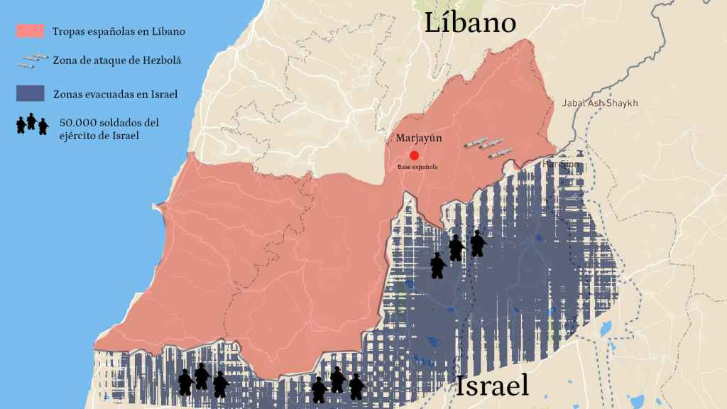 Mapa de las tropas españolas en Líbano y la situación geopolítica en la región.