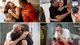 Una imagen combinada muestra a los secuestrados por Hamas tras su llegada a Ramat Gan, Israel, el  8 de junio de 2024