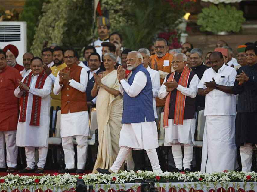 El primer ministro indio, Narendra Modi, durante la ceremonia de toma de posesión este domingo en Nueva Deli.