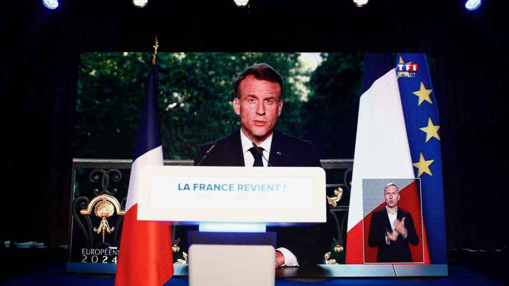 Emmanuel Macron, durante su comparecencia televisada tras el cierre de las urnas.