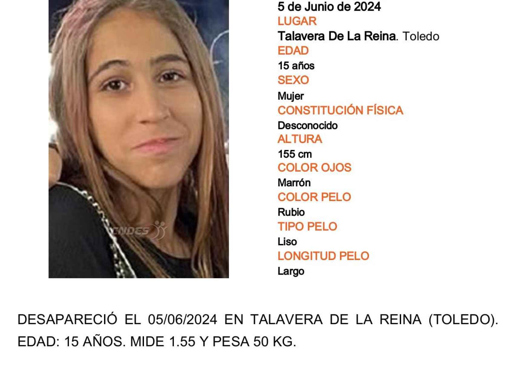 Buscan en Talavera de la Reina a Rosario, una menor de 15 años desaparecida  el miércoles