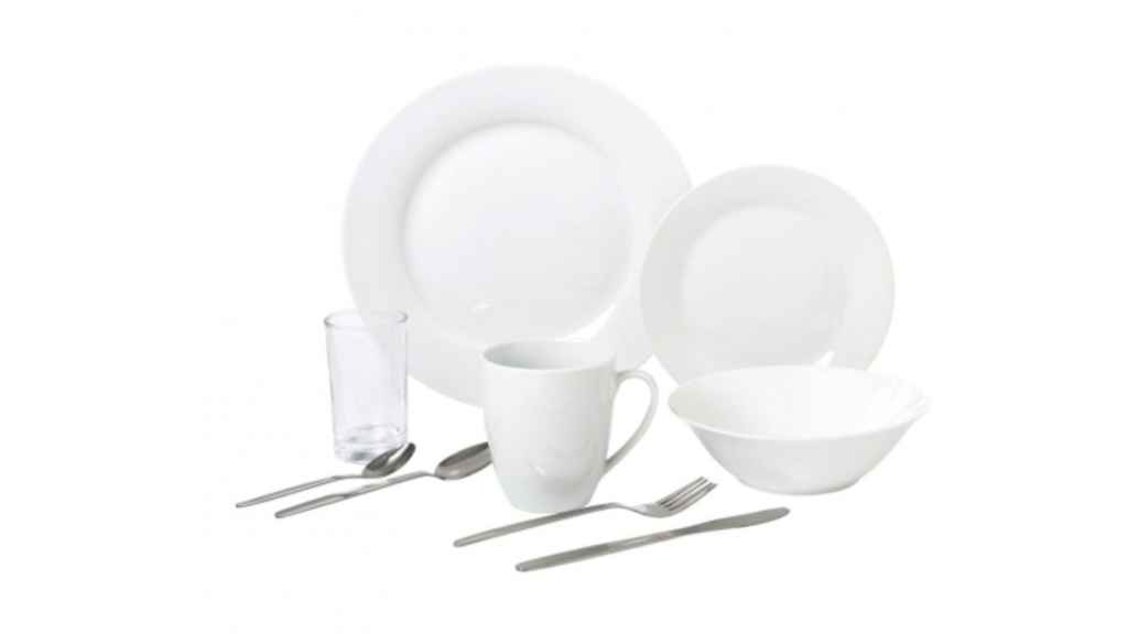 Set Vajilla de Porcelana + Cubertería de Acero Inox + Vasos de Cristal SIMPL de 36 pzas.