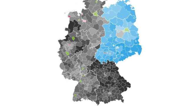 Mapa de los resultados de las elecciones europeas en Alemania. En gris, CDU/CSU, en azul, AfD.