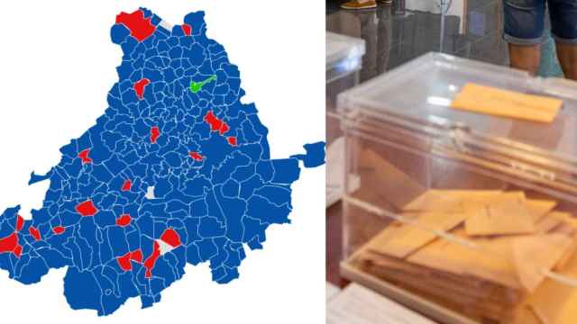 El mapa de resultados en la provincia de Ávila y una urna durante la jornada electoral de este domingo, en un montaje de EL ESPAÑOL