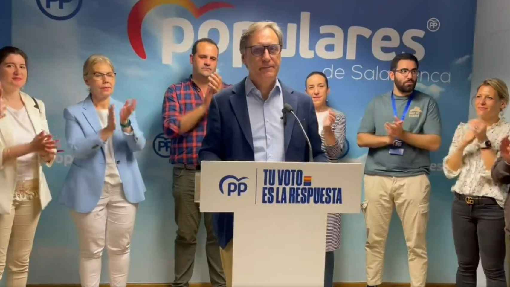 El presidente del PP de Salamanca, Carlos García Carbayo, valora los resultados de las elecciones europeas en Salamanca