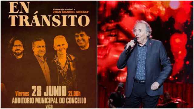 Cartel del concierto y una imagen de Serrat en 2022 durante su actuación en Castrelos.