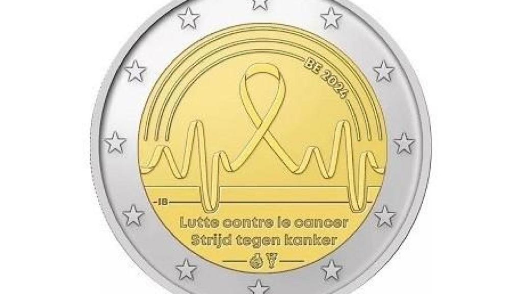 Moneda de dos euros de Bélgica que simboliza la lucha contra el cáncer.