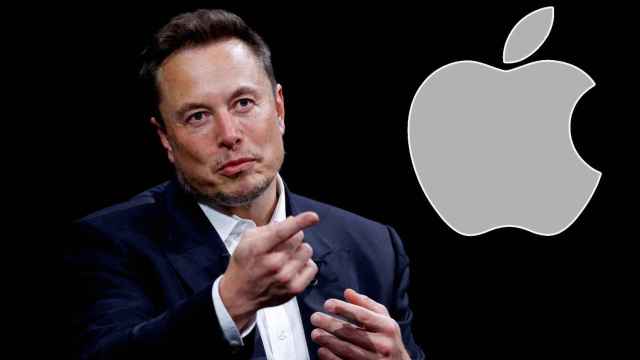 Fotomontaje de Elon Musk y el logo de Apple.