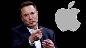 Fotomontaje de Elon Musk y el logo de Apple.