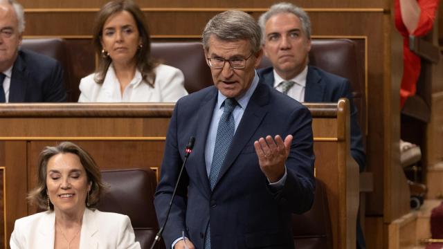 El presidente del PP, Alberto Núñez Feijóo, interviene este miércoles en sesión de control del Congreso de los Diputados. Foto: EP