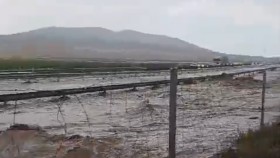 La A-31 inundada en Albacete. Foto: 'X' de @MeteoHellin.