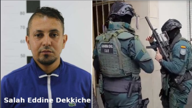 A la izquierda, el delincuente de la Mocro Maffia al que busca la Guardia Civil. A la derecha, un registro de la operación.