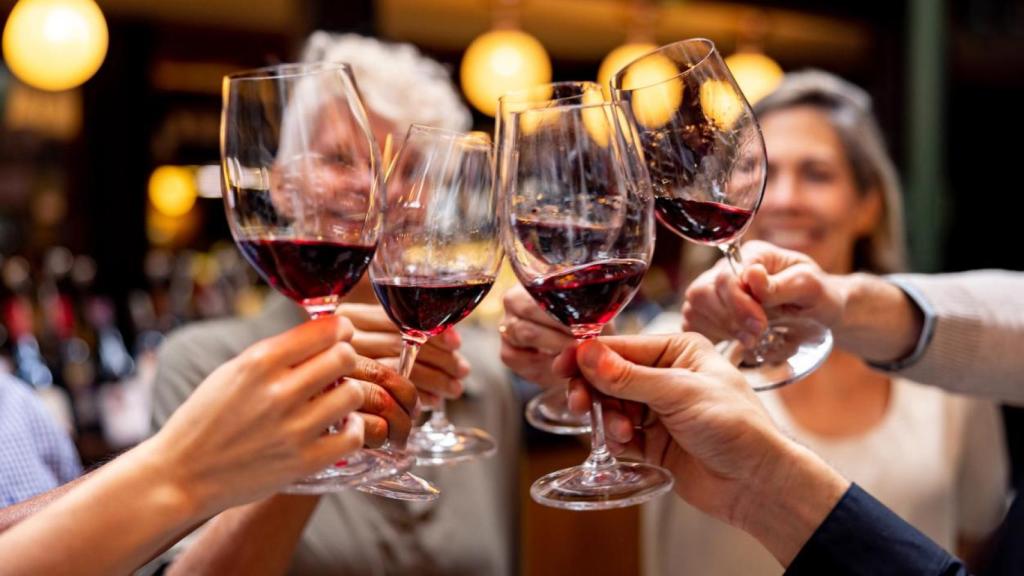 Grupo de personas disfrutando de una cata de vinos.